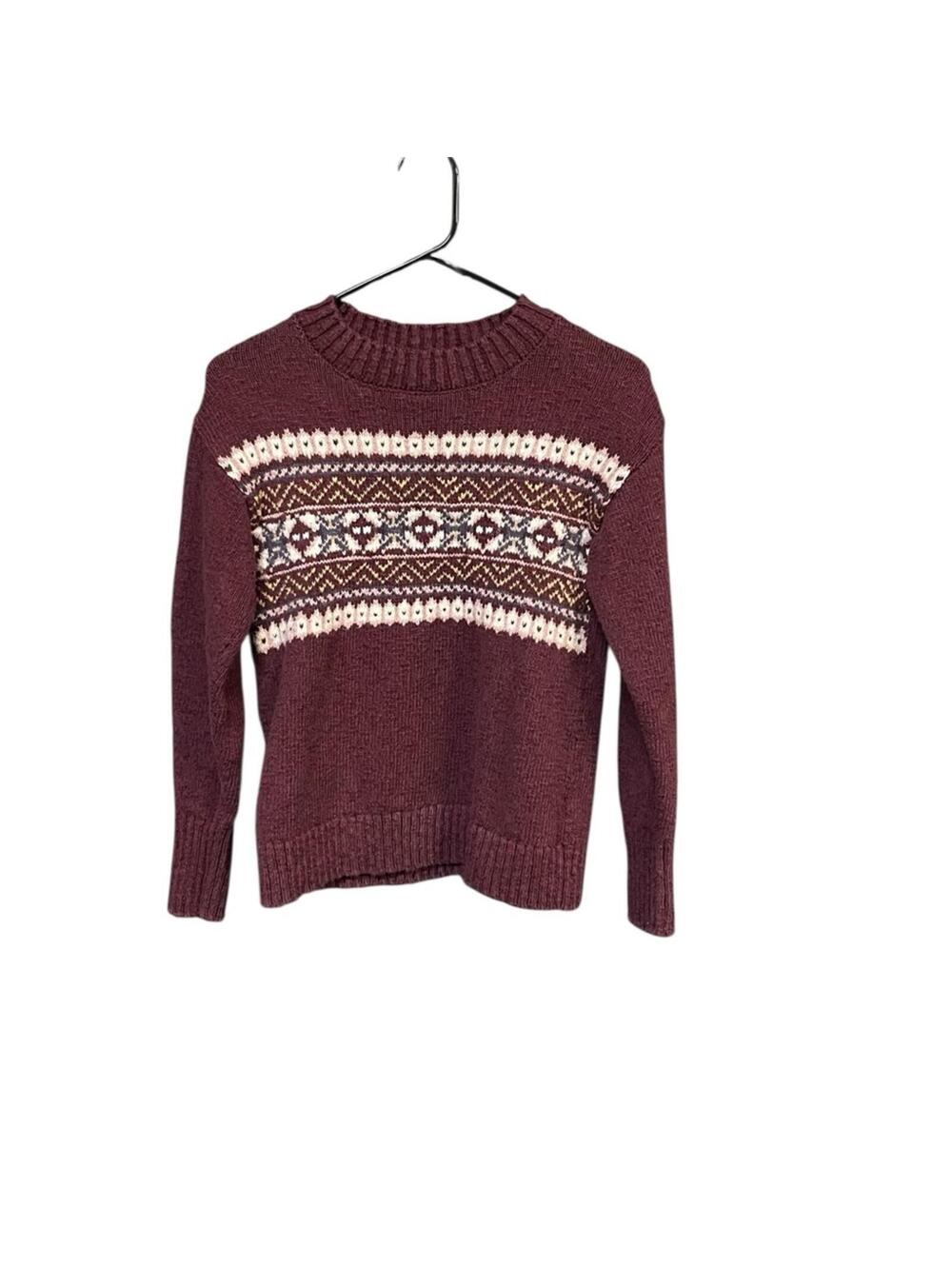 L.L.Bean Fair Isle Cotton Sweater Women’s XS Burgundy Nordic Winter Pullover